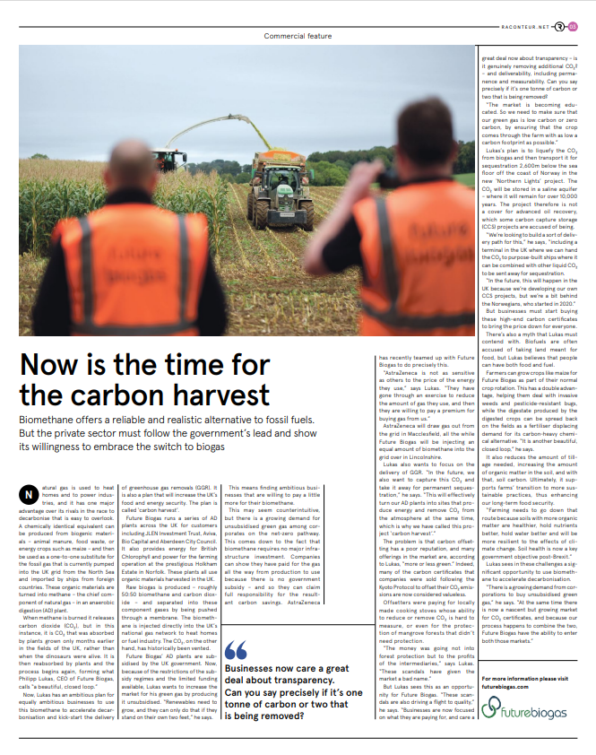 FutureBiogas's tweet image. Future Biogas is featured in today's Times / Raconteur special report on Climate and Sustainability - taking a look at Project Carbon Harvest and the role it can play in decarbonising the private sector.