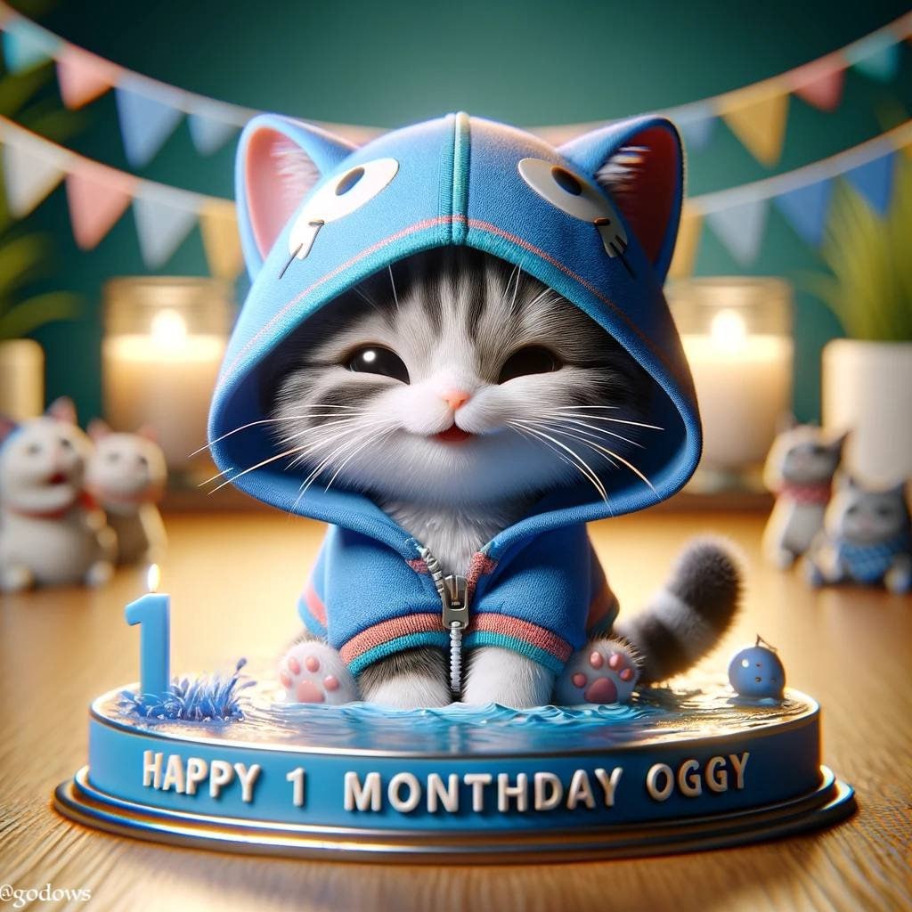 <a href="/pawstarcoin/">PawStar</a> wishes a Happy Fullmonth , $OGGY.

Born October 23.
Today is $OGGY's 1 month birthday.

#DEV gave our cat $OGGY a birthday gift by purchasing 10ETH at Chart.

- How about you? 

Let's always accompany each other and raise this $OGGY Cat to grow up.

Let's say