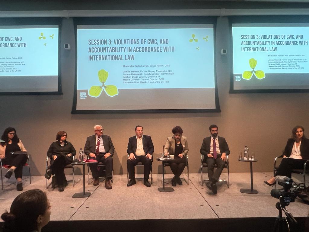 CWCforSyria's tweet photo. Session 3: Violations of CWC, and Accountability in Accordance with International Law begins now.
#CWCforSyria2023 #Syria 

@SyrianLDP @WomenNowForDev @SyrianCenter @IntlCrimCourt @IbrahimOlabi @mazenadarwish3 @CSISMidEast @NatashaHallDC @LubnaAlkanawati https://t.co/A6R6shsRin