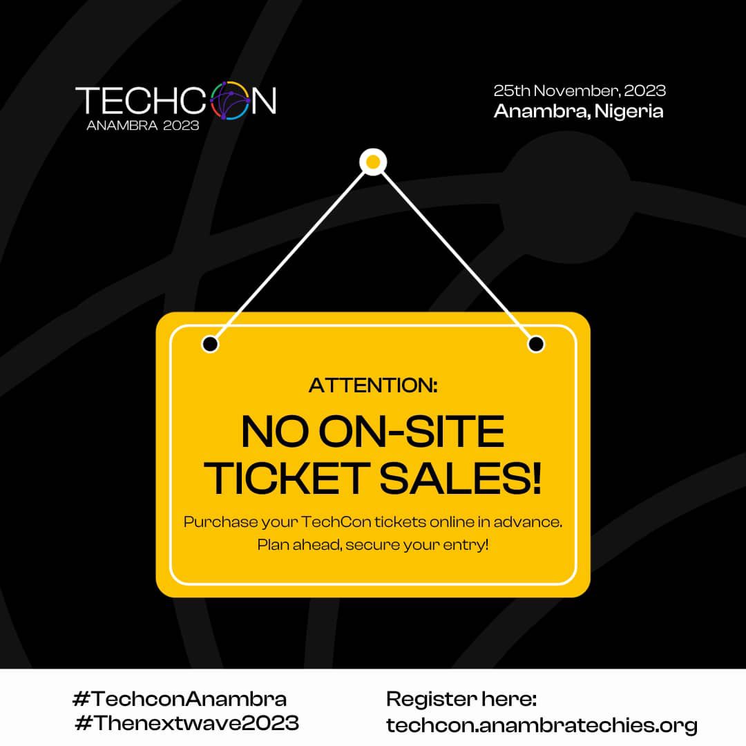 TechCon_'s tweet image. Late ticket sales are currently on 🚀

There will be no sale of tickets at the venue to ensure decorum.

Please kindly purchase your tickets at Techcon.anambratechies.org

All ticket sales end tomorrow 🙏

See you all at #TechConAnambra23 🥳