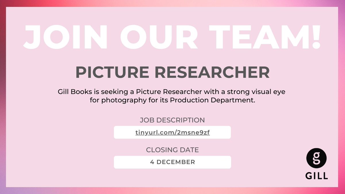 Gill_Books's tweet image. Interested in helping us create our award-winning books?? 😉 New vacancy: gillbooks.ie/dear-reader/we…

#jobfairy #irishbooks #production #researcher #publishing