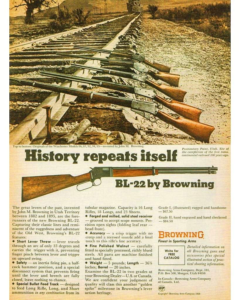#BL22 #Browning #leveraction #rifle #oldwestguns #vintageguns #vinagegunads #vintagefirearms #vintageadvert #tbt #throwbackthursday #thegunbulletin