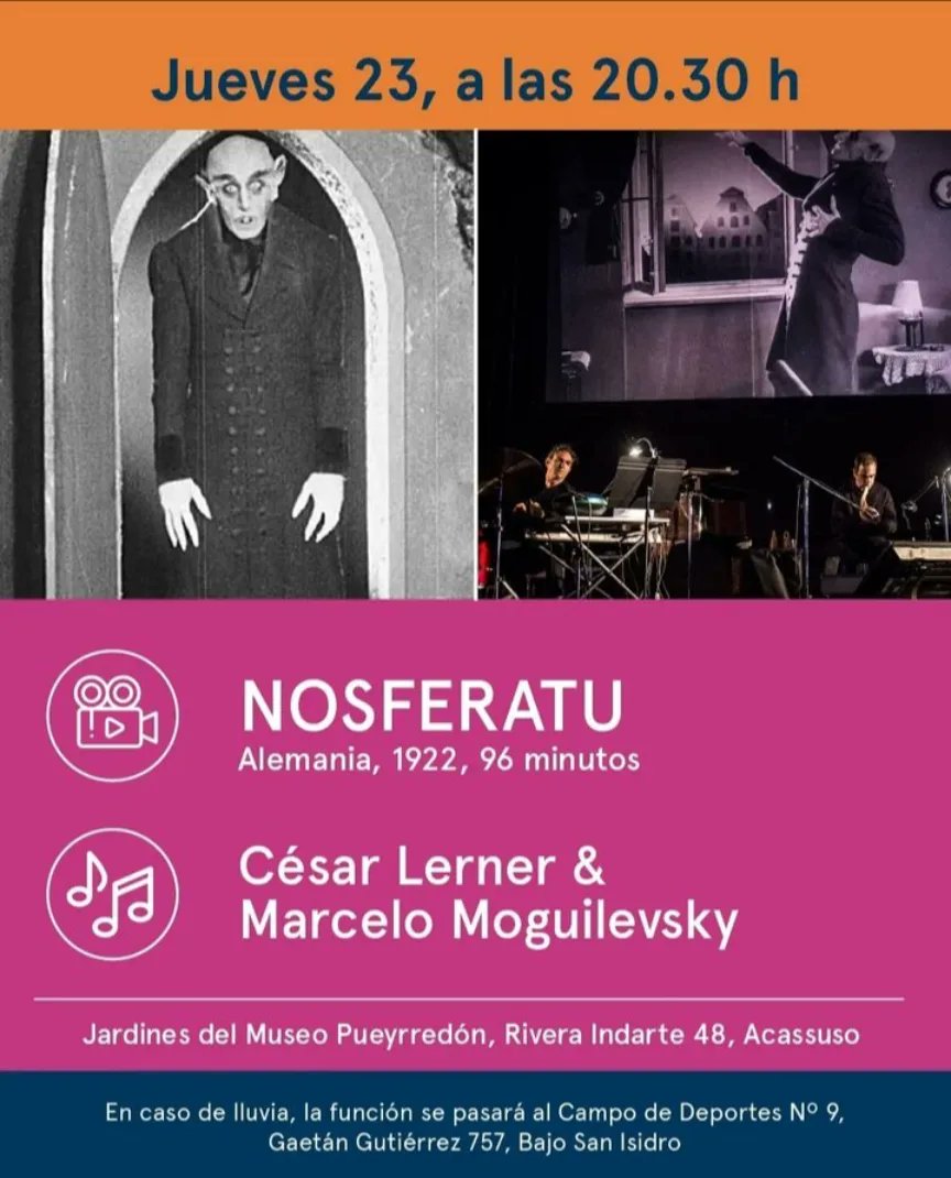HOY comienza el Festival de Cine y Música de San Isidro 

🎥Nosferatu (1922), de F.W. Murnau
 🎶Marcelo Moguilevsky y César Lerner

📆 Jueves 23 de noviembre, a las 20.30 h
📍Museo Pueyrredón, Rivera Indarte 48
🎟️Gratis. Ingreso por orden de llegada

#CulturaSI 
<a href="/SanIsidroGob/">San Isidro</a>