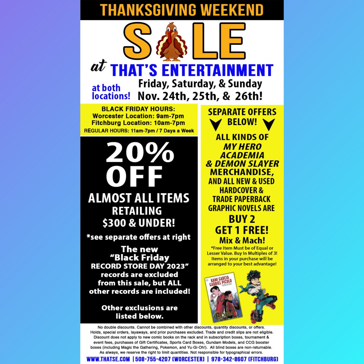 ThatsE's tweet photo. Don't miss an EPIC Sale this Thanksgiving Weekend, Friday, Saturday, and Sunday, November 24th, 25th, and 26th!
Please share!
#thatsentertainment #thanksgiving2023 #blackfridayrecordstoreday #blackfridaydeals https://t.co/MhLXgxc04l