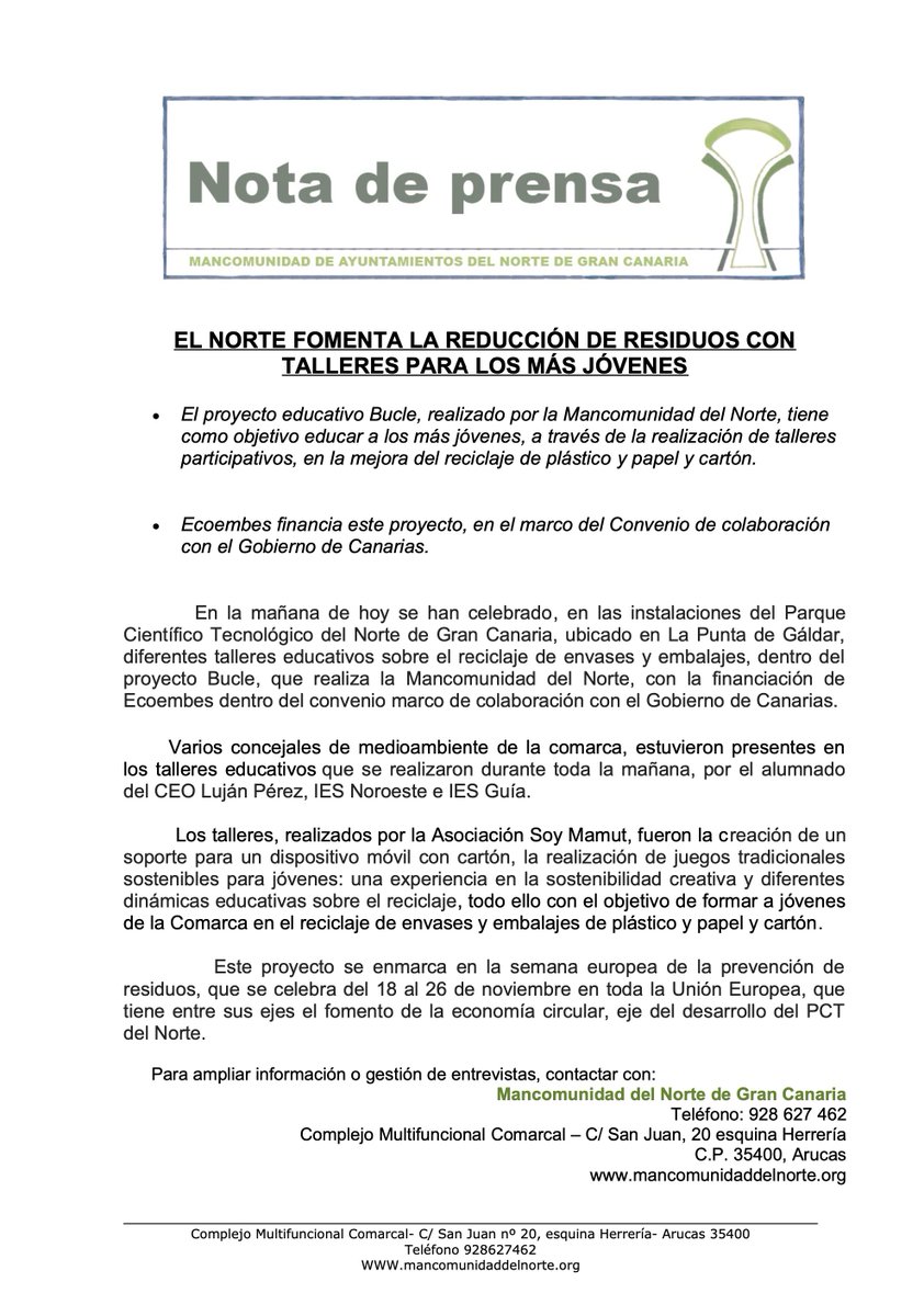 RadioArucas's tweet photo. El #NorteGC fomenta la reducción de residuos con la realización de talleres para los más jóvenes. El proyecto educativo Bucle tiene como objetivo educar en la mejora del reciclaje de plástico y papel y cartón.

@MancomunidadNGC https://t.co/ksGFsBeFYI