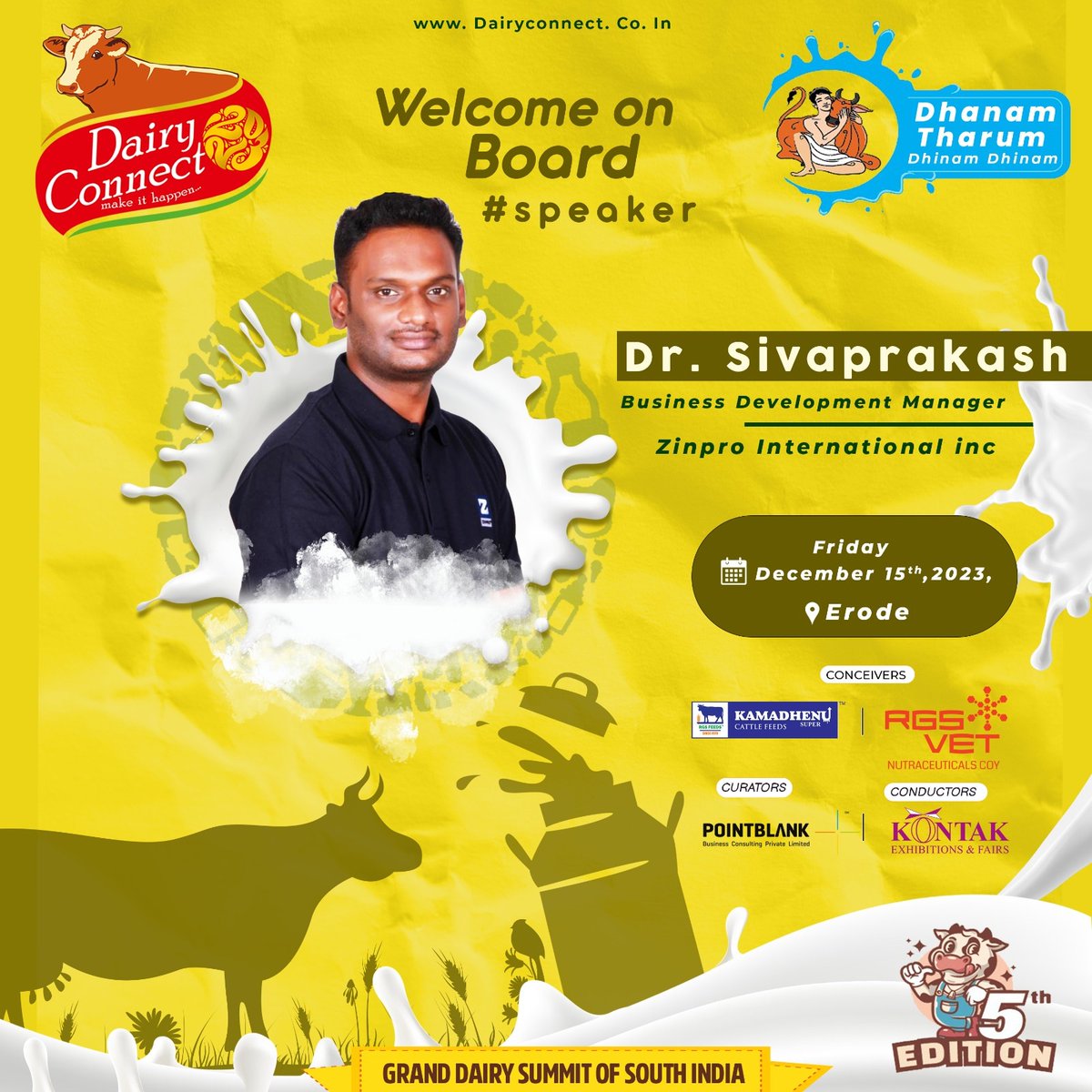 Farm_Viruksha's tweet photo. Welcome on board Dr. Sivaprakash, Business Development Manager of @Zinpro International Inc

Dairy Connect EDITION- 5
பால் தொழில் முனைவோர்களே!
தனம் தரும் தினம் தினம்
15.12.2023
காலை 9.00 மணி முதல்

#dairyconnect #agribusiness #entrepreneur #milk #erode https://t.co/o4TadR2Utv