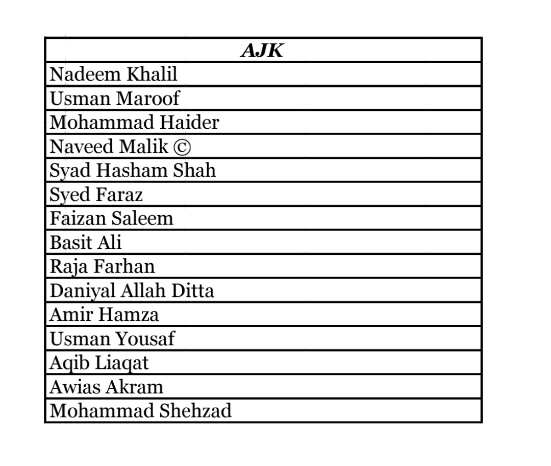 Northerncricke4's tweet photo. AJK Region Squad For National T20 Cup
#Domastic #NationalT20 https://t.co/NAfrenCkdb