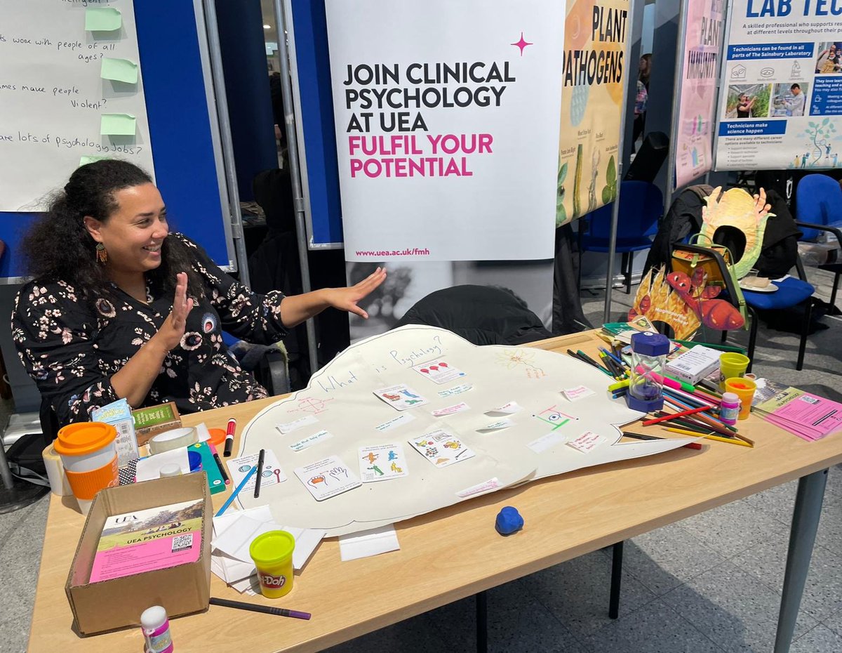 RoseannaBridge's tweet photo. We had a great day at the Find My Future Outreach event  @UEA_ClinPsyD . We spoke to year 8 students about #careersinPsychology We were also joined by a service user colleague who shared his experiences of mental health support! #outreach https://t.co/NX69Jvs1Sa