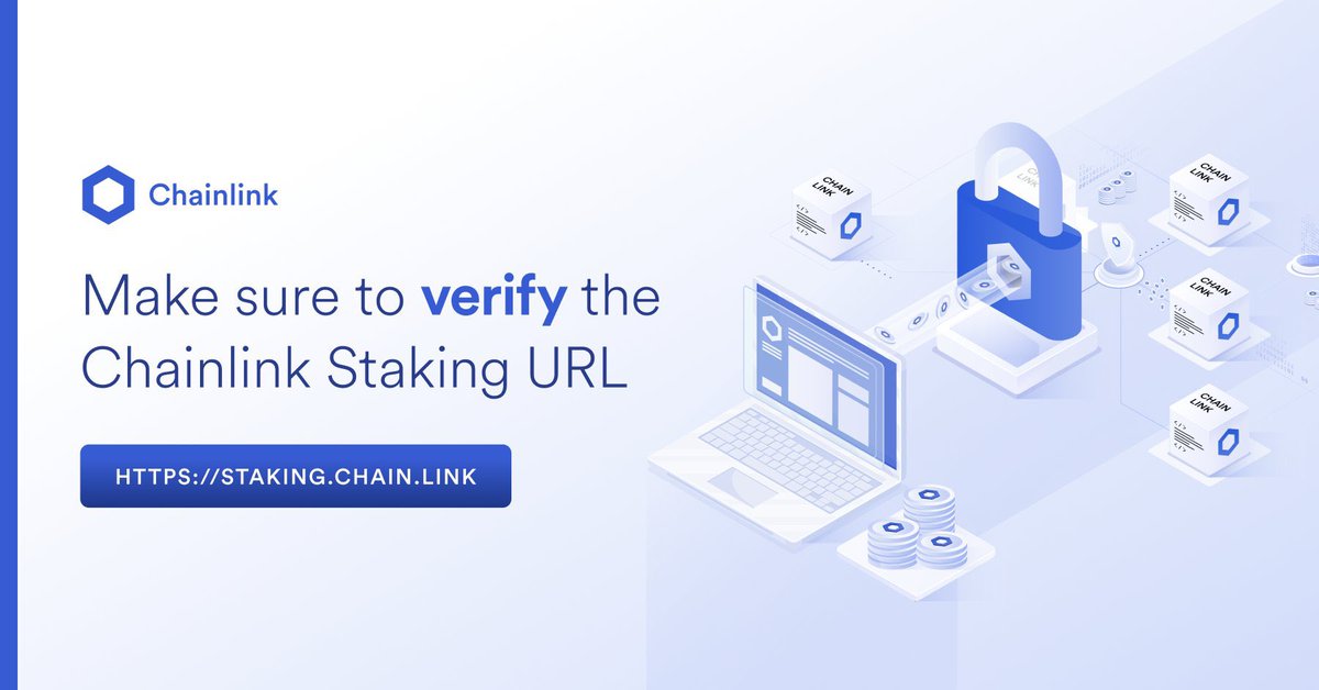 🔒 SEGURIDAD PARA STAKING 🔒

Tenga cuidado con los sitios web fraudulentos que falsifican la página web para el Staking de #Chainlink.

La página web oficial de Chainlink Stake v0.2 se encuentra en: staking.chain.link

Para máxima seguridad, agregue esta página a favoritos