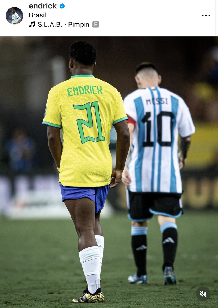 ブラジル代表の17歳 エンドリッキが自身のインスタグラムに公開したメッシとの写真🇧🇷🇦🇷