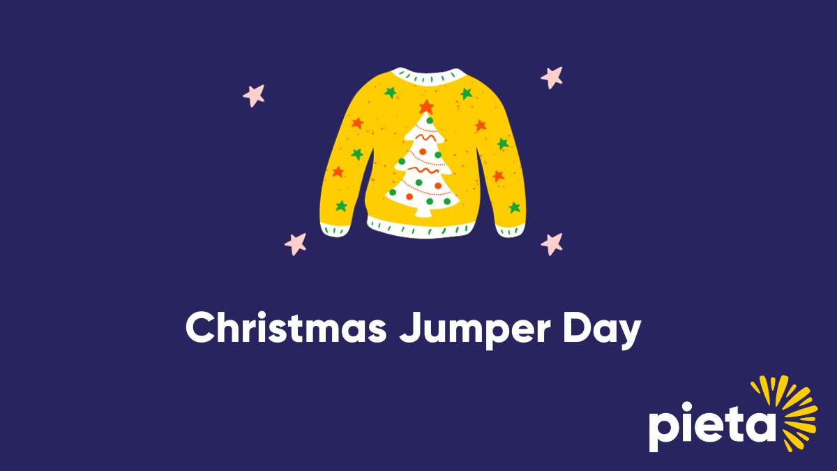 👕Get involved in a Pieta Christmas Jumper Day this December. 🎄Christmas Jumper Days can be done in schools, offices, or anywhere and are a great way to get into the festive spirit while raising funds for Pieta. For more info visit - idonate.ie/event/pietachr…