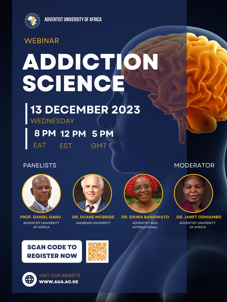 auauniversity's tweet image. Exciting news! We&apos;re thrilled to announce that Adventist University of Africa will be hosting a webinar on the fascinating topic of addiction science, featuring a panel of esteemed experts in the field. 

Mark your calendars. 🗓️📢

#AddictionScience #Webinar #SciencePanel