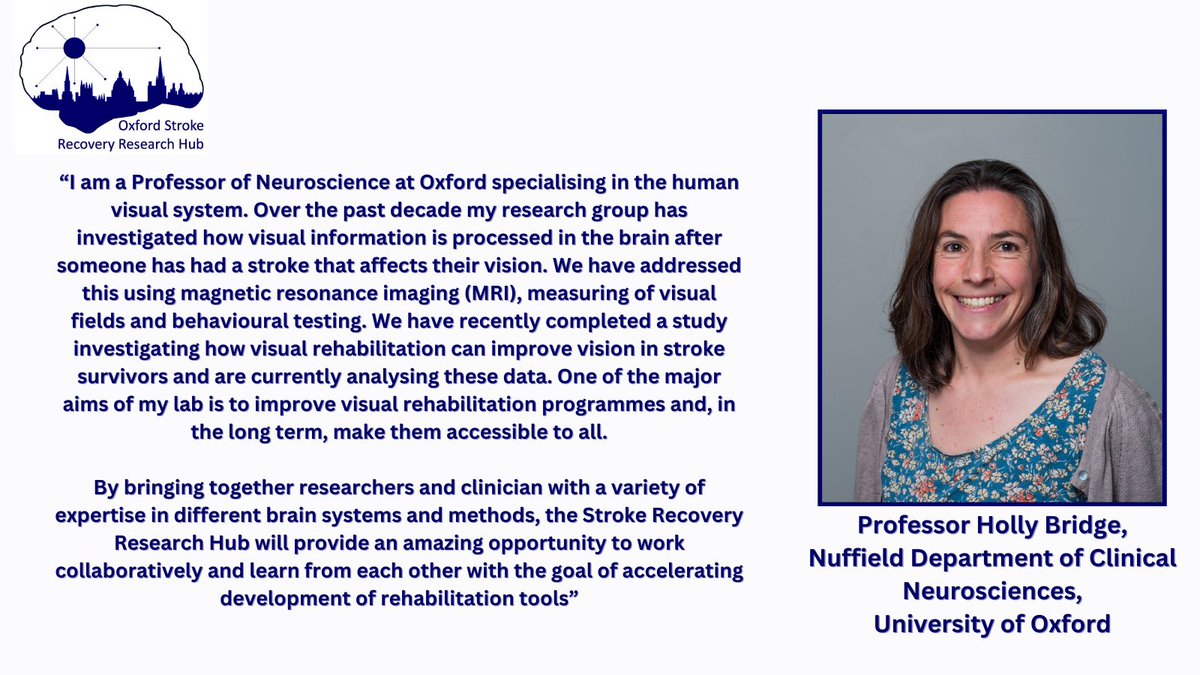 ✨ MEMBER INTRODUCTION ✨

Introducing Professor Holly Bridge as one of the member’s of our Oxford Stroke Recovery Research Hub 🧠 

Who’s Holly? What does she do? and what does she hope for our hub? 

Find out below! 👇🔎

#Strokerecovery #SRRH