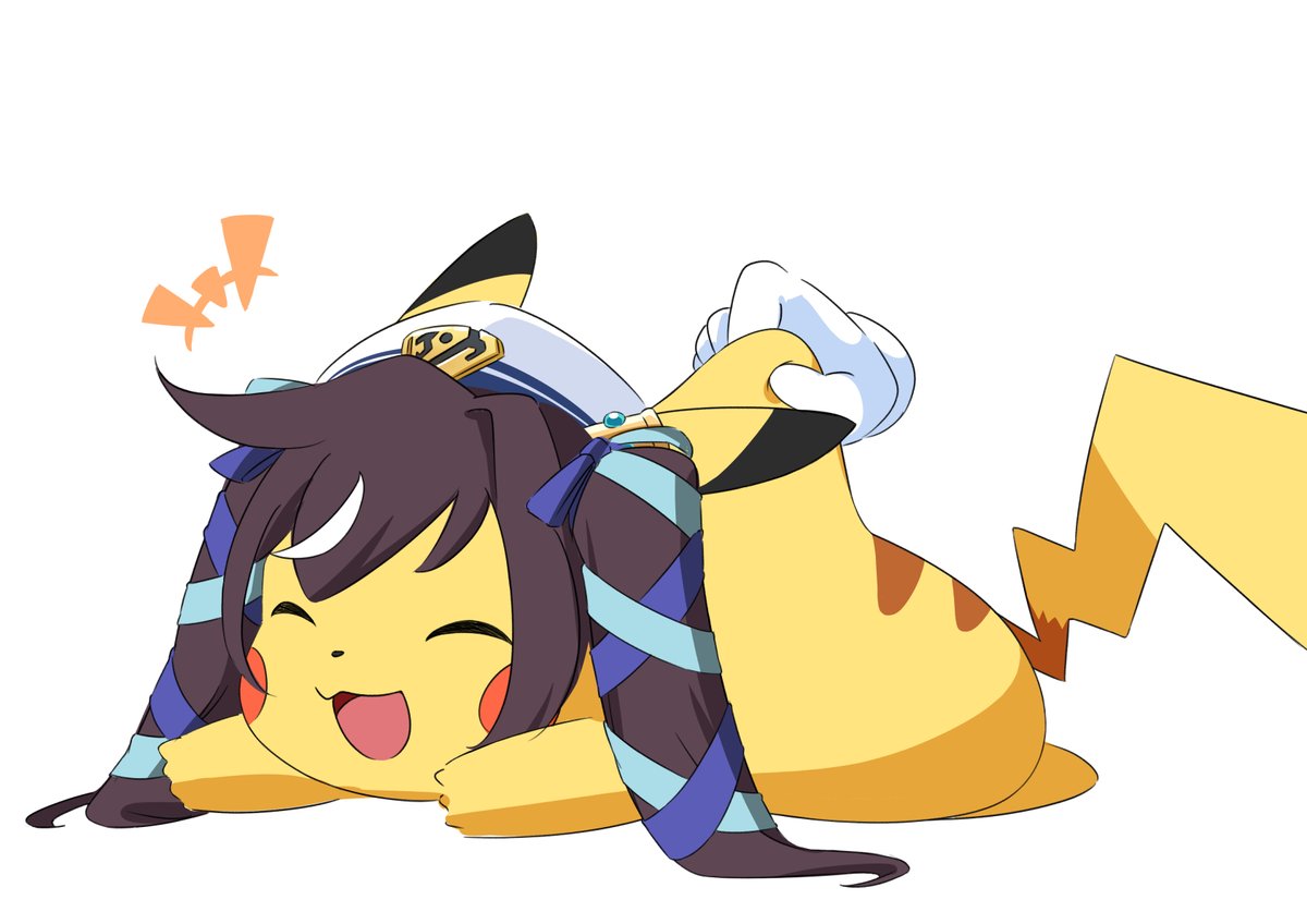 pikachu pokemon (creature) closed eyes hat no humans twintails open mouth smile  illustration images