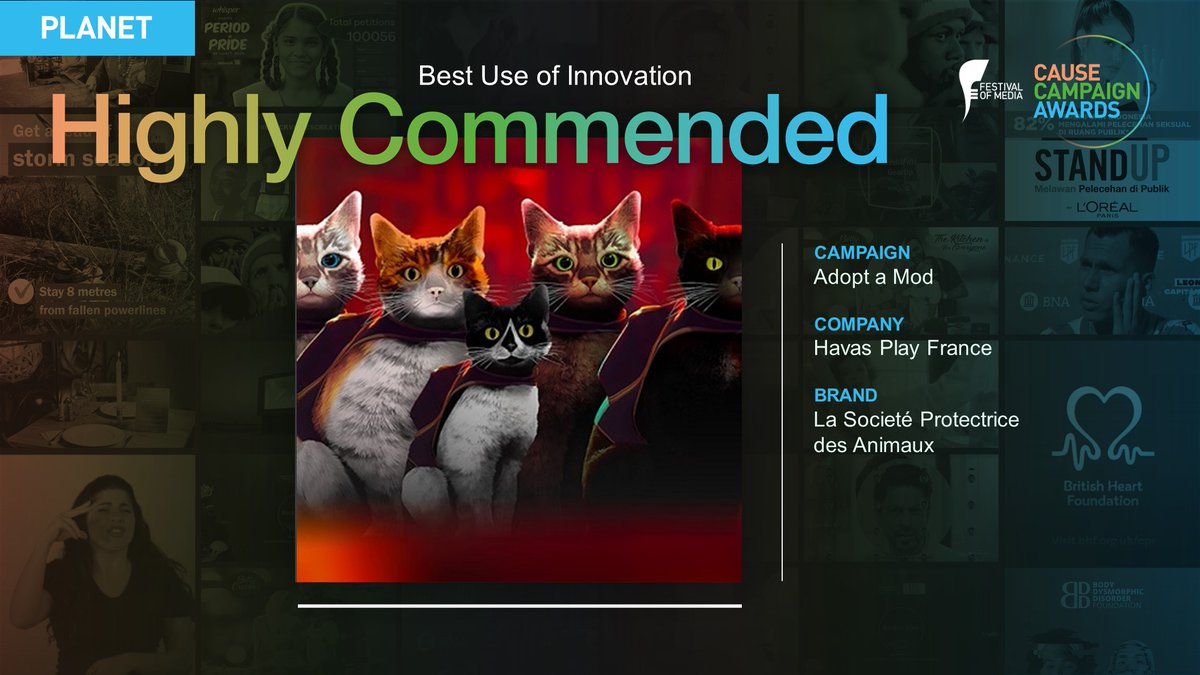 Last, but not least, we have the Planet: Best Use of Innovation category. The Adopt a Mod campaign by @HavasPlay_FR received another Highly Commended! #FOMCA23