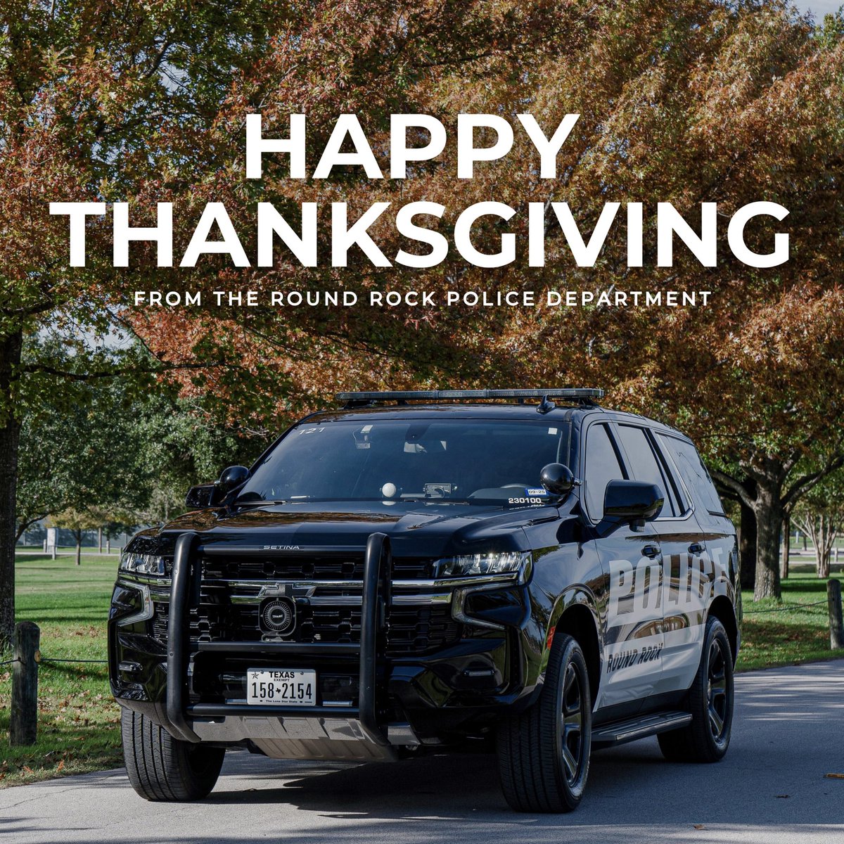 Happy Thanksgiving from all of us at the Round Rock Police Department!   In the spirit of gratitude, we extend our heartfelt thanks to each and every member of our community for your unwavering support.   #UnityInOneCommUNITY