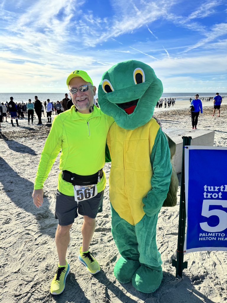 INTERCOT's tweet photo. It’s not Disney World but there is a character on the beach this morning in Hilton Head for the Turtle 🐢 Trot 5k - the training for #runICOT #rundisney Marathon Weekend continues! Happy Thanksgiving 🦃 everyone! https://t.co/M3QAjglnEv