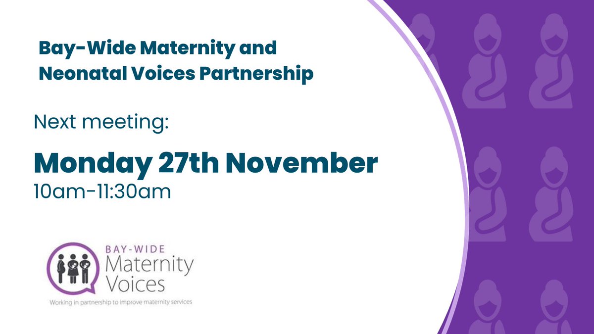 The next Bay-Wide Maternity and Neonatal Voices Partnership meeting is taking place on Monday 27th November at 10 - 11.30am. 

Open to all recent users of UHMBT maternity &amp; neonatal services. Click here to join: ow.ly/VS3l50QaISy <a href="/UHMBTMATERNITY/">UHMBTMaternity</a>