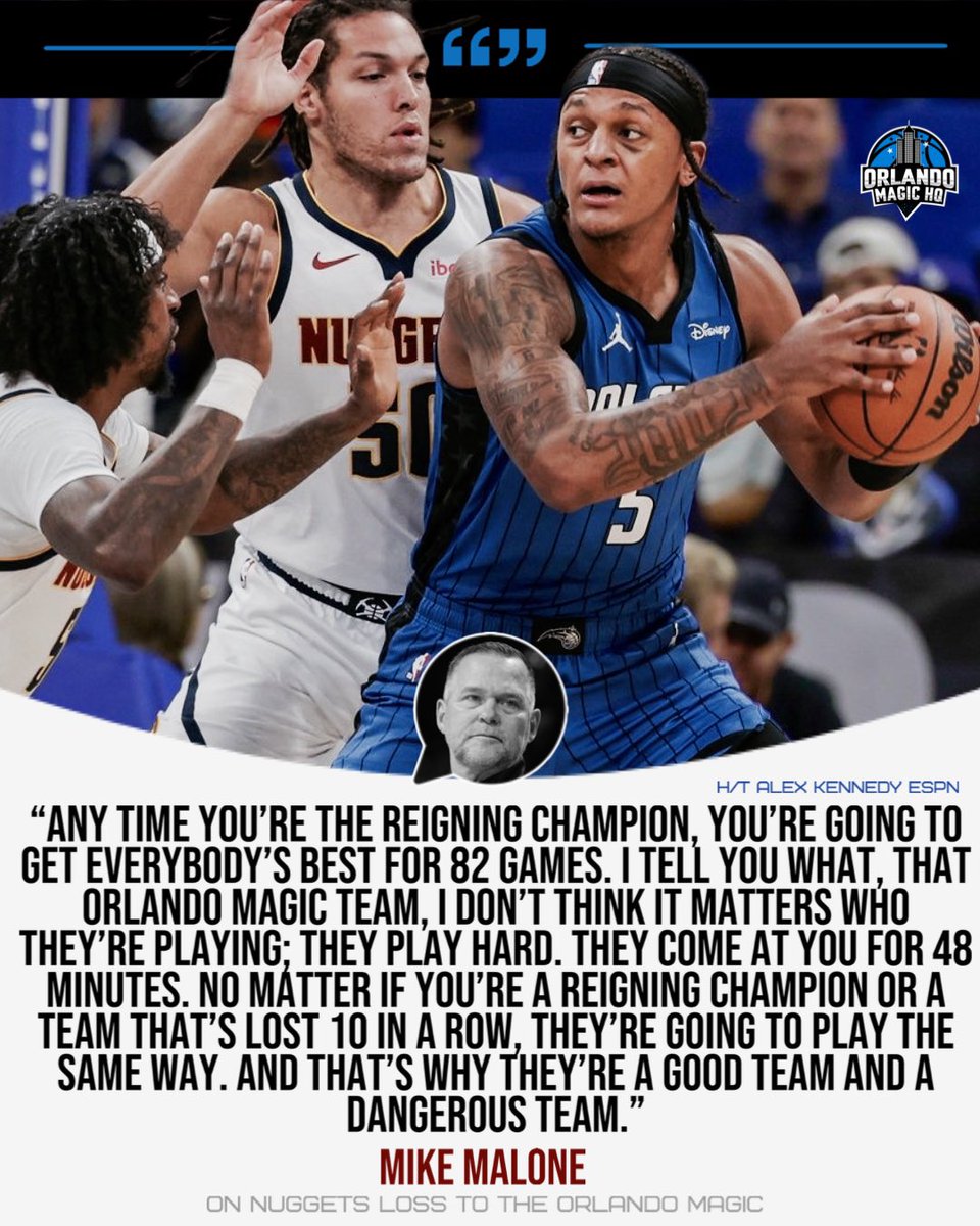 OMagicHQ's tweet photo. High Praise from Mike Malone, This Magic team is Fearless. Who’s still hype from last nights game?! #MagicTogether https://t.co/ayaZDBzE7x