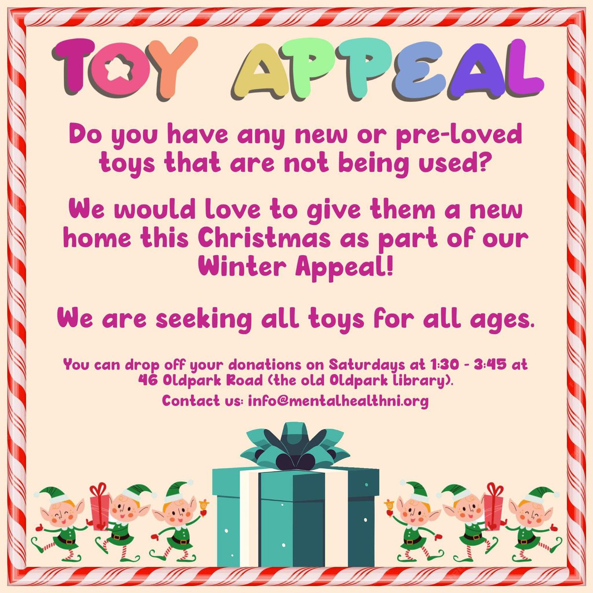 We are running our toy appeal for new and preloved toys 🧸 drop off info below. Please RT.