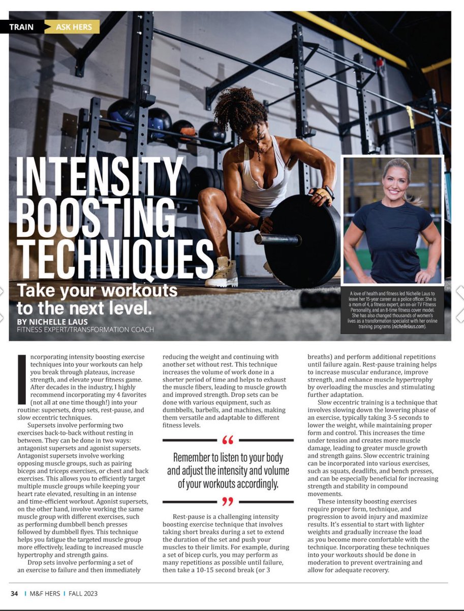 Nichellelaus's tweet photo. M&amp;F HERS - FALL 2023 https://t.co/Ig1uduW38h via @issuu Check out my latest article on taking your workouts to the next level. https://t.co/B0qtWTBKAv
