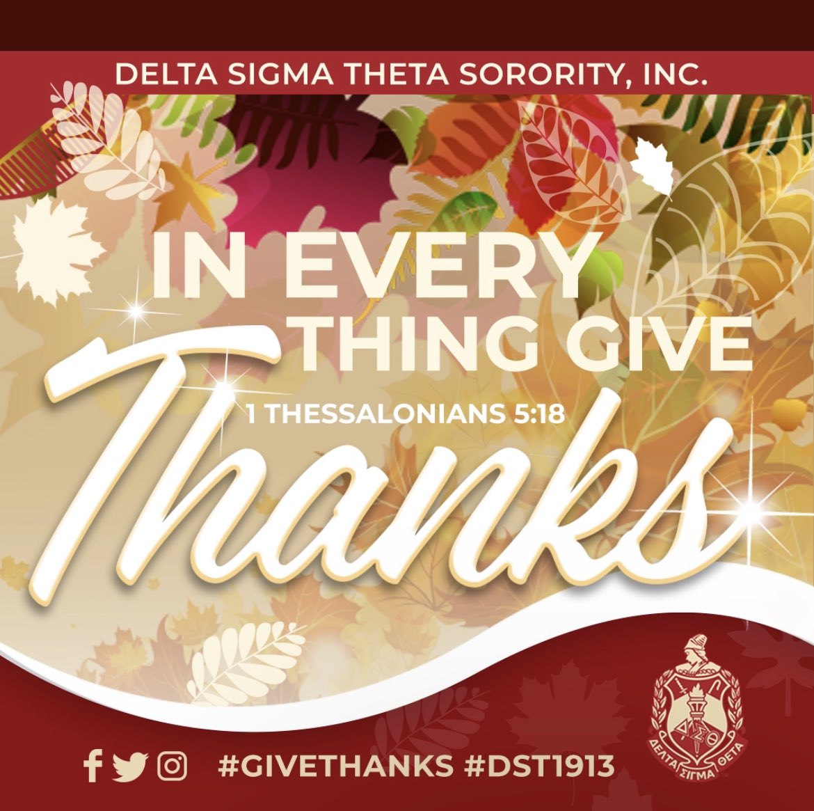 Westchester Alumnae Chapter of Delta Sigma Theta Sorority, Inc. wishes our members, partners, and friends a blessed Thanksgiving holiday! Let us remember to give thanks in all things. #DSTGiveThanks #DST1913