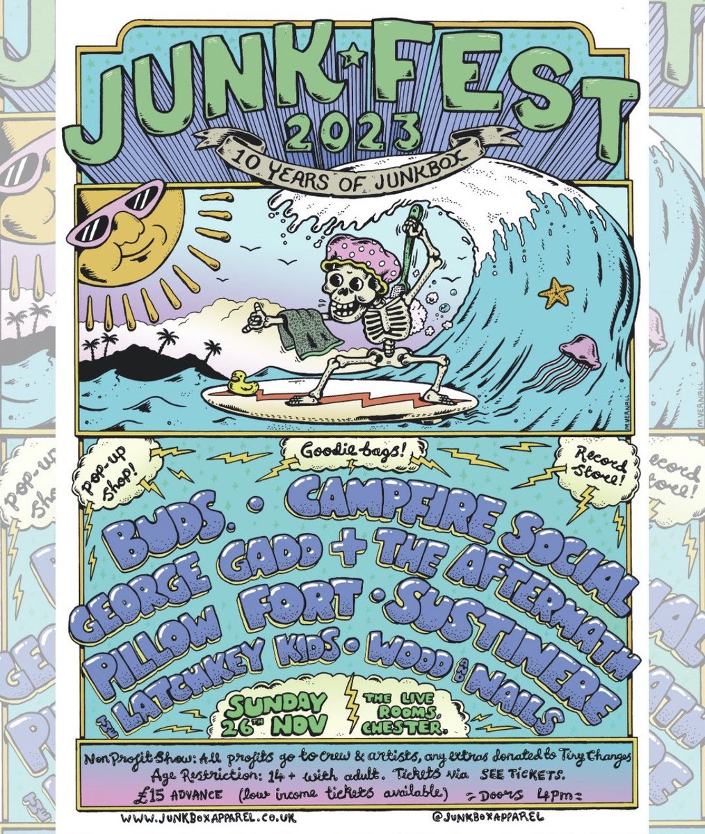 junkbox's tweet photo. 3 days to go!
Can’t wait to see some of your beautiful faces 💛
👉 7 bands
👉 Pop up shop
👉 Goodie bags
👉 Ltd edition merch
👉 Souvenir prints
👉 All profit for charity
👉 Low income tix available

https://t.co/ZwZKpusTFe

#chester #emonight #diygig #tinychanges #whatsonchester https://t.co/0xIua9i1pM