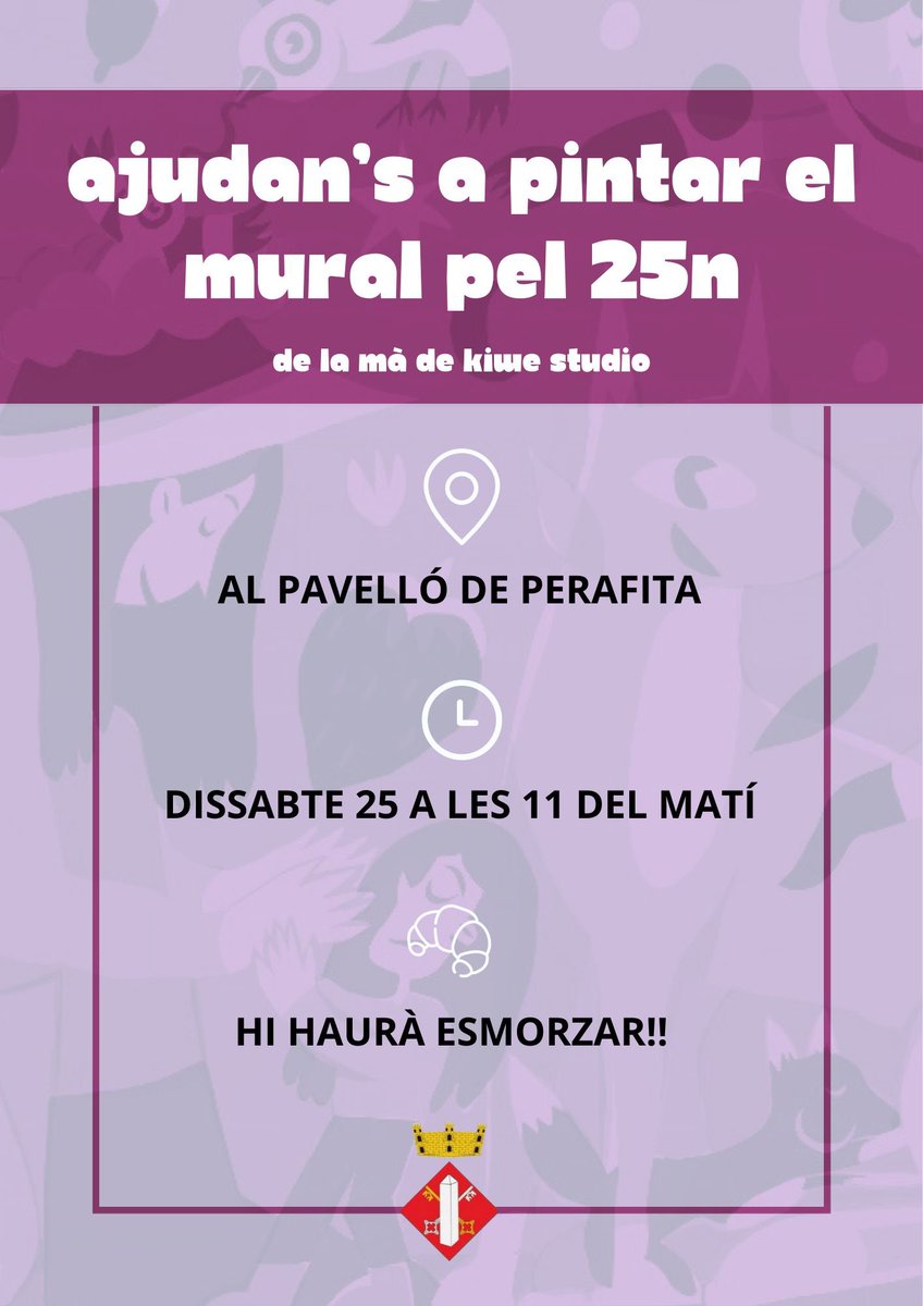 Bon dia, us informem que l’activitat de pintada del mural pel 25N es farà a les 11 del matí en comptes de a les 10 tal i com haviem programat al principi. Tot i així, us hi esperem a tots i totes!!👩🏼‍🎨👨🏼‍🎨