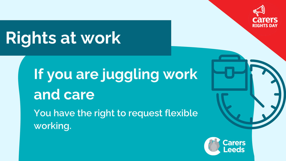 Your Rights Today: At Work Did you know that 1 in 7 working people in the UK are #unpaidcarers? If you are juggling work and care, you have the right to request flexible working. This #CarersRightsDay it is important #unpaidcarers know their rights. ➡️carersleeds.org.uk/carersrightsda…