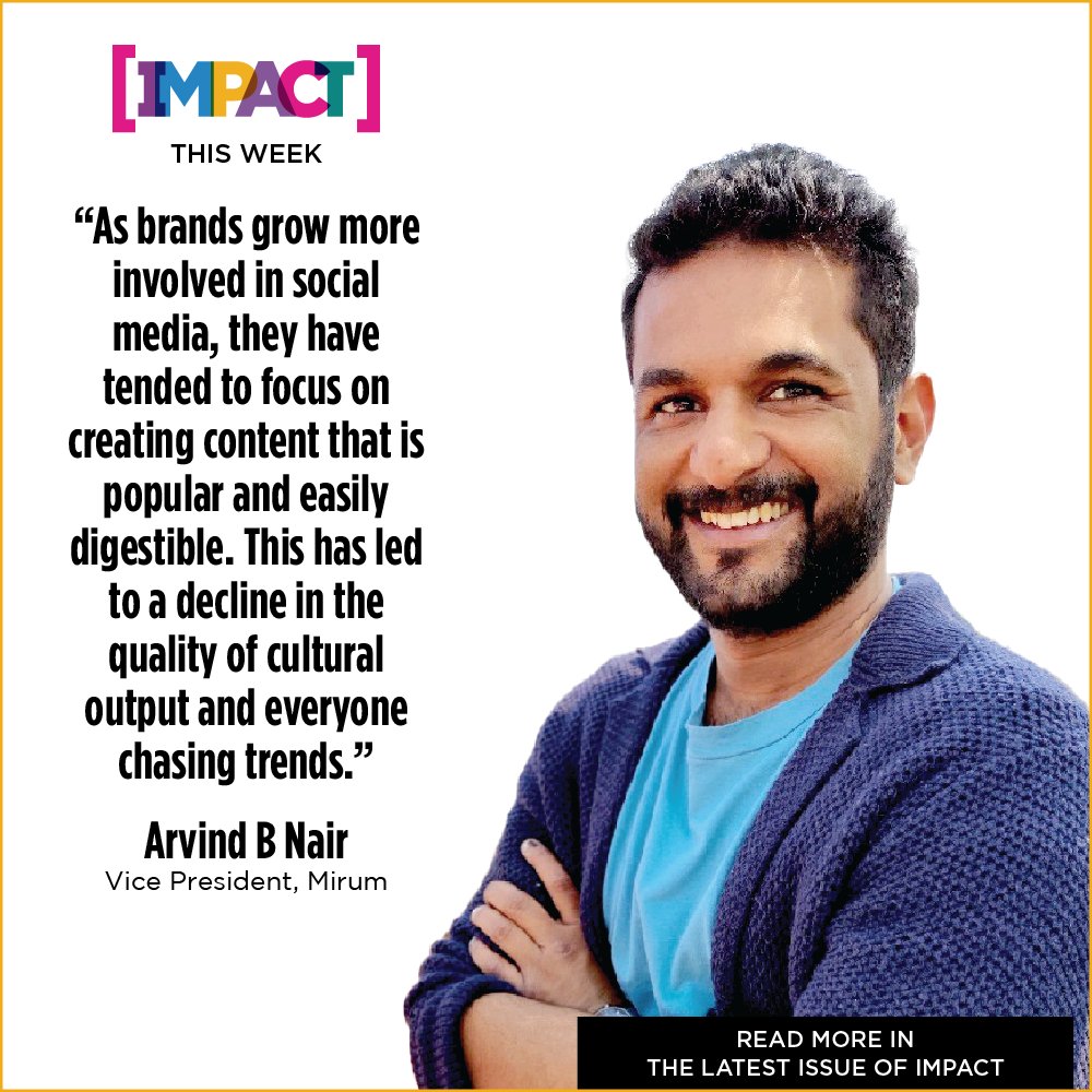 Arvind B. Nair, Vice President, Mirum writes how the commercialization of social media has led to a homogenization of culture. Read here - impactonnet.com/more-from-impa… @Mirum_In #MirumIndia #ArvindBNair #trends #socialmedia #adcampaigns #media #e4m #culture