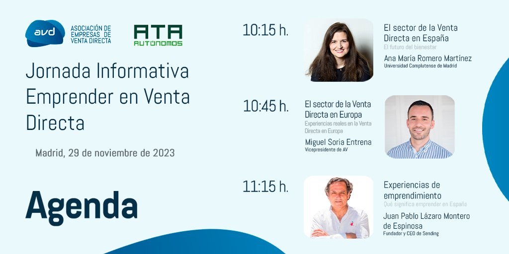 AVDSpain's tweet image. En agenda: Emprender en #VentaDirecta
El 29 de noviembre no te pierdas el webinar de #AVD con @autonomosata sobre el presente y el futuro del sector.
💻 Inscripción: bit.ly/Registro-Jorna…
🔗 Programa: avd.es/jornada-empren…