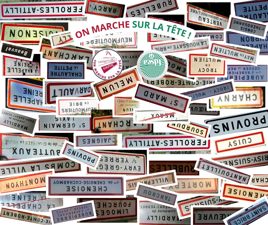 L'opération retournement des panneaux est une réussite ! Voici quelques exemples des compilations au niveau départemental. N’hésitez pas à nous renvoyer les panneaux de vos entrées de communes du 77, on marche sur la tête !