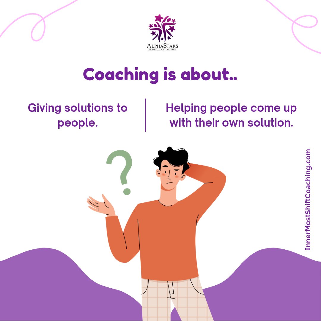 AlphaStarsAoE's tweet image. When someone asks you, what is coaching, what do you tell them?

💡 Unveil Coaching Dynamics

🌟 Giving Solutions to People

🌟 Helping People Come Up with Their Own Solution

Join the conversation on coaching dynamics! #CoachingApproach #AlphaStarAoE #InnerMostShiftCoaching