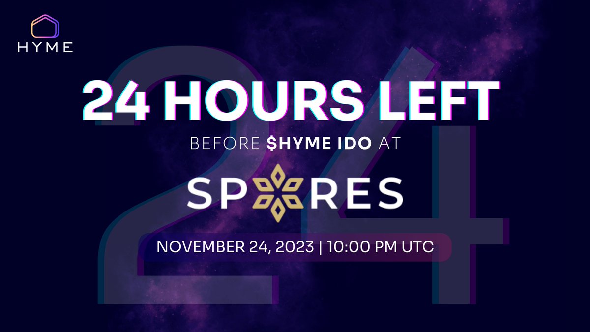 ⏰ T-Minus 24 Hours until HYME's IDO with @Spores_Network! 🚀 Position yourself at the forefront of the decentralized era with $HYME. Don't miss your chance to be part of this groundbreaking DeFi journey. 💎 📆 Date: November 24, 2023 ⏰ Time: 10:00AM UTC 📝 Get the Details:…