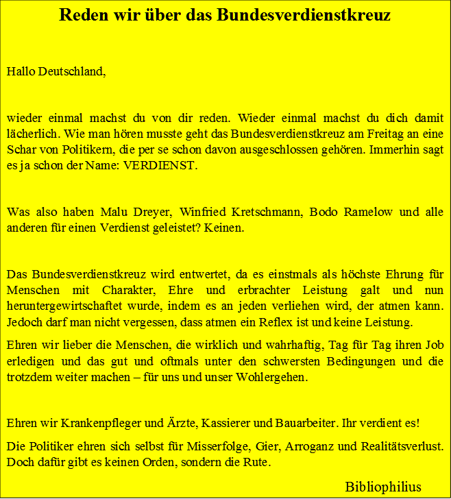 Reden wir über das #Bundesverdienstkreuz

#MaluDreyer / #WinfriedKretschmann / #bodoramelow / #StephanWeil / #ReinerHaseloff