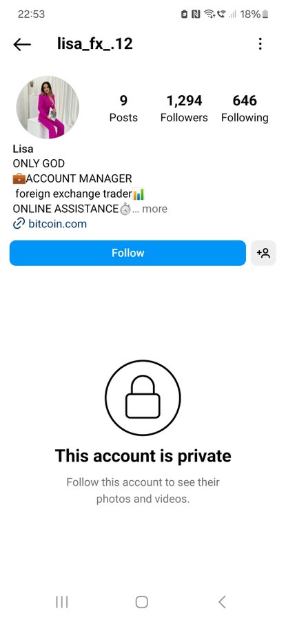 This is the low living cheeky monkey who hacked my insta and tried to sell yuo crypto - just in cse you feel like reporting them