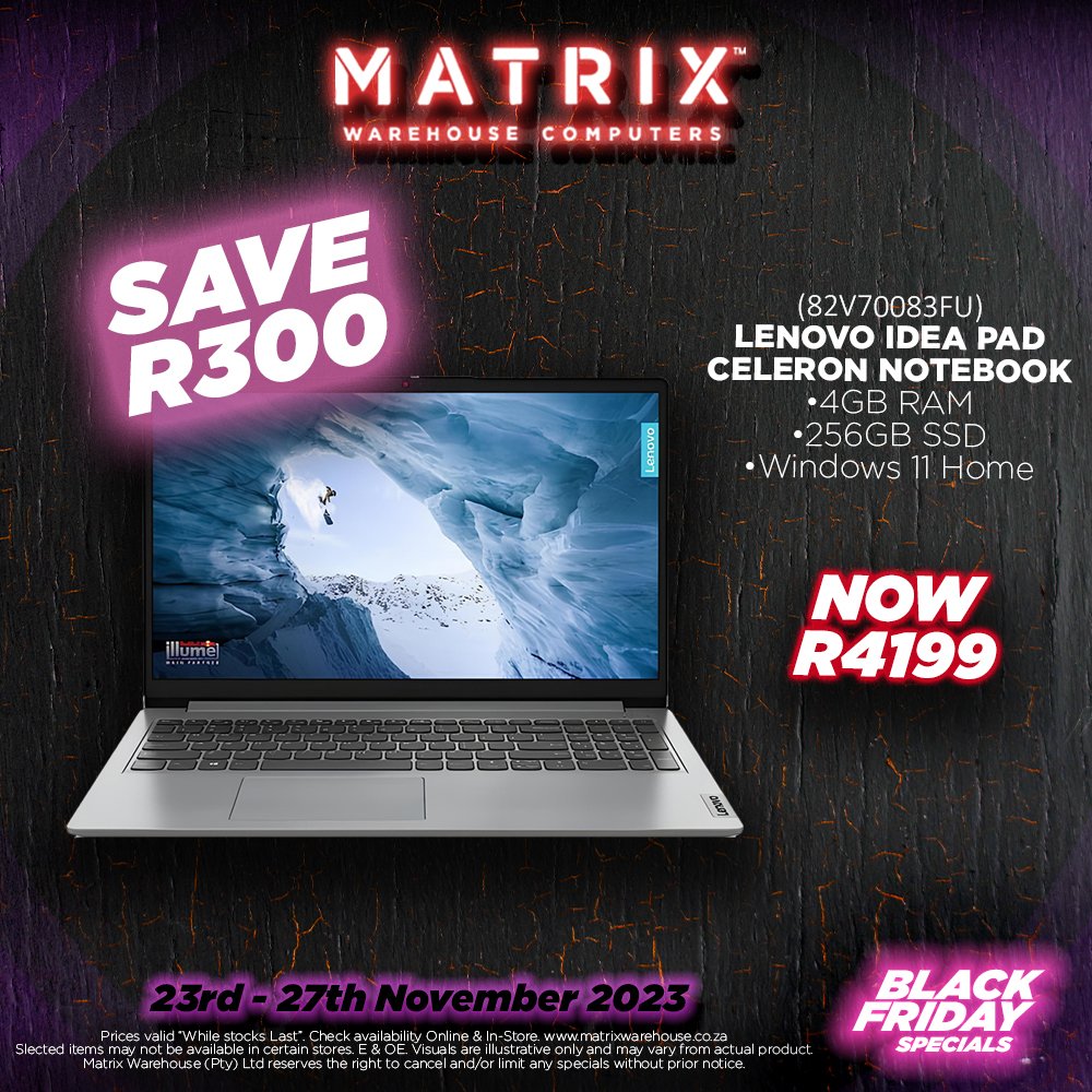 MatrixWarehouse's tweet image. BLACK FRIDAY SUPER SAVINGS START NOW!

KEEP YOUR EYES PEELED THROUGHOUT THE DAY FOR MORE AMAZING DEALS!

Find the entire promotional pamphlet over at matrixwarehouse.co.za/promotions/
.
.
.
.
.
#BlackFridayDeals #Matrixwarehouse #computertechnology #SaveBig #limitedsale #SuperSpecials