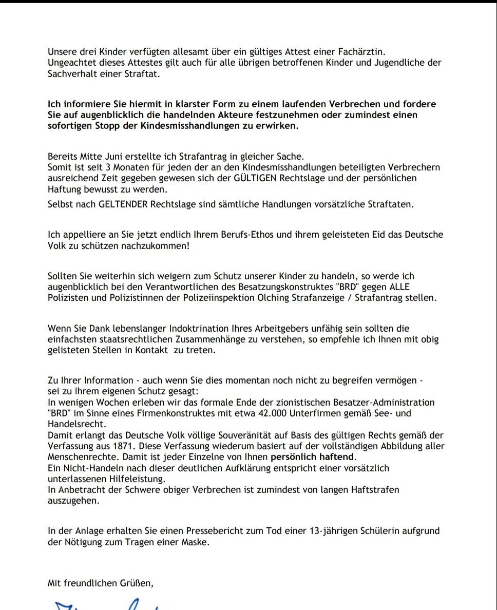 ZuckerZucker3's tweet image. Ich hatte über die Einschüchterungs-Schreiben vom #MWGFD und den #Reichsbürgern geschrieben. 

Natürlich erfolgten auch entsprechende Anzeigen gegen Schulleitungen und Lehrerschaft. Die Anzegen gingen in Kopie an die Amerikanische Kriminalpolizei. Siehe Bilder: