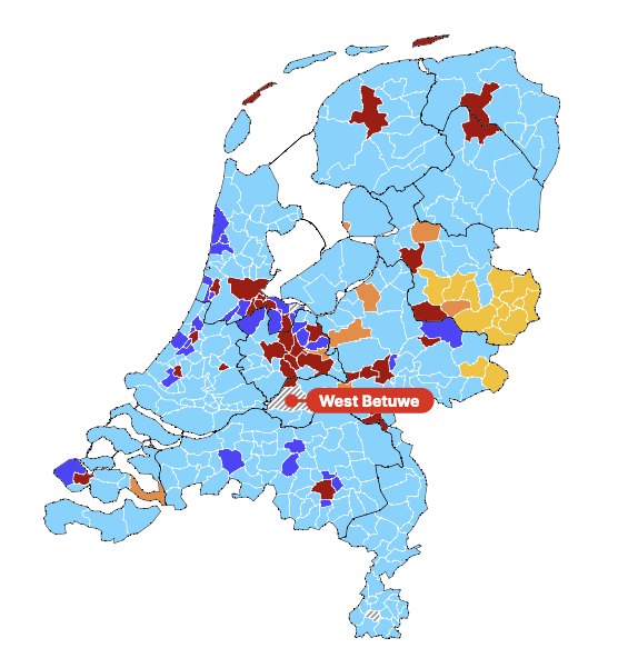 PierreBuijsman's tweet photo. Toch een beetje trots, net als in Asterix en Obelix, 1 plekje houd moedig stand tegen de uitslagen van de verkiezingen. #westbetuwe #verkiezingen #tellen https://t.co/nCwYHMThQq