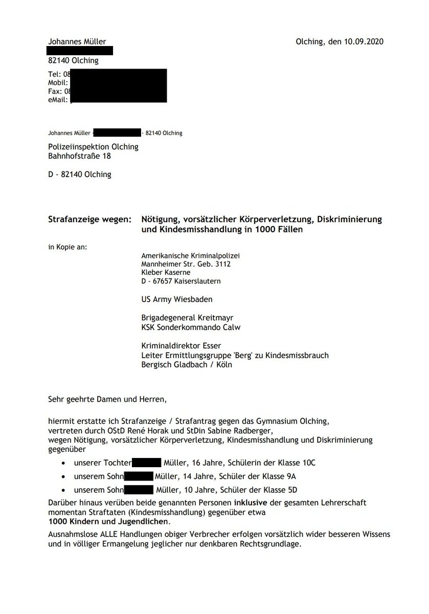 ZuckerZucker3's tweet image. Ich hatte über die Einschüchterungs-Schreiben vom #MWGFD und den #Reichsbürgern geschrieben. 

Natürlich erfolgten auch entsprechende Anzeigen gegen Schulleitungen und Lehrerschaft. Die Anzegen gingen in Kopie an die Amerikanische Kriminalpolizei. Siehe Bilder: