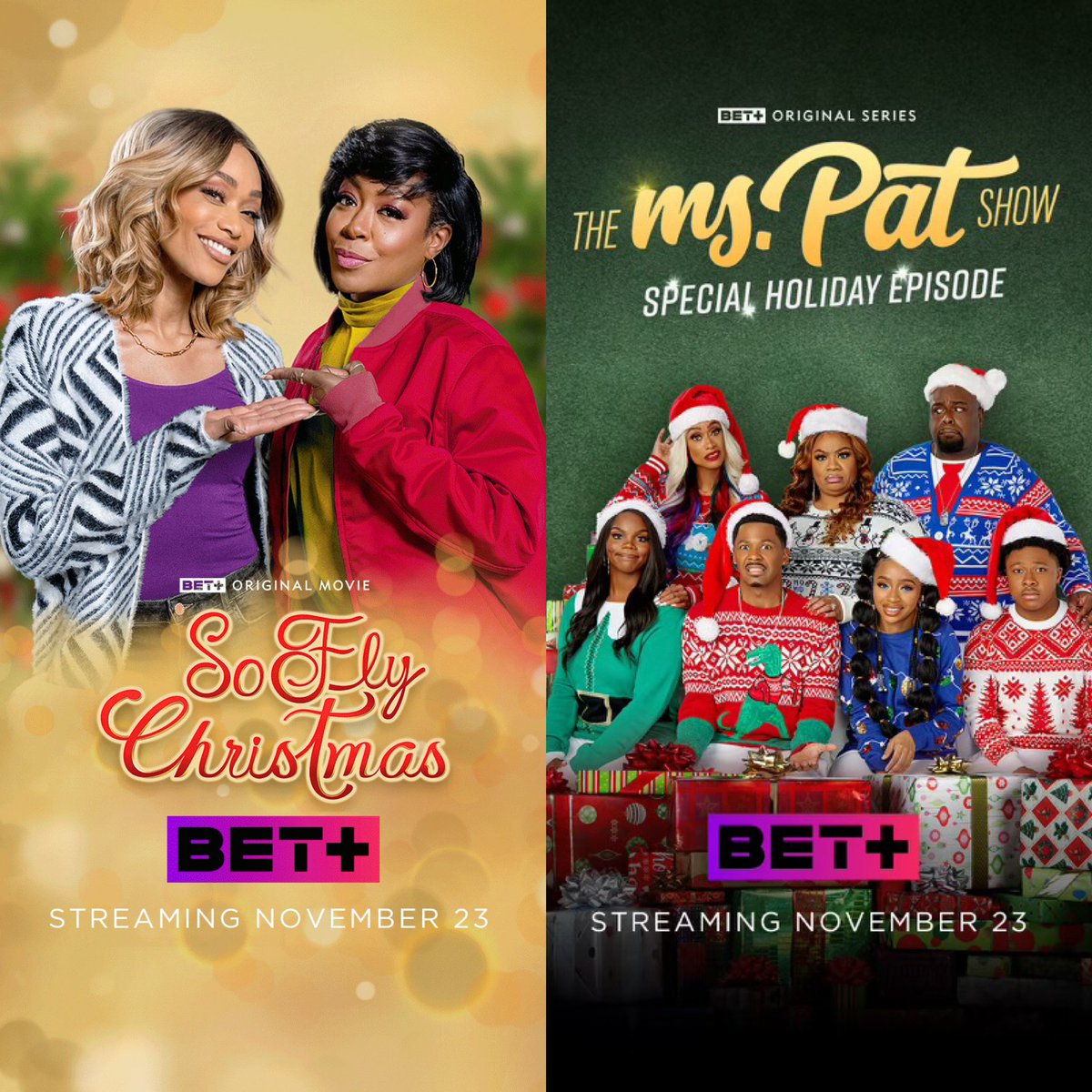 TamiRoman's tweet photo. Happy Thanksgiving everyone! Hope you have a beautiful day with your families and donโt forget to check out #SoFlyChristmas AND #TheMsPatShow Holiday Special on @betplus https://t.co/pnPR3UzQ8A