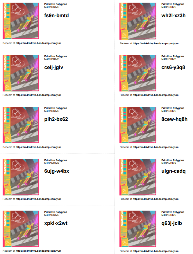 #Yumcodes for Primitive Polygons on Bandcamp! #ambientjungle #lowpoly #wipeout #videogameinspired #Ambientdnb