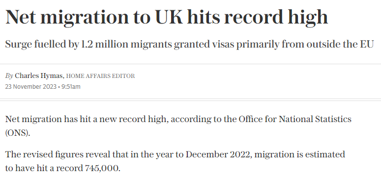 I can only conclude the Tories have a death wish. I'm done with them, year after year of record immigration, mainly from outside Europe. They're tin-eared and treat voters with utter contempt. Reform Party for me from now on.