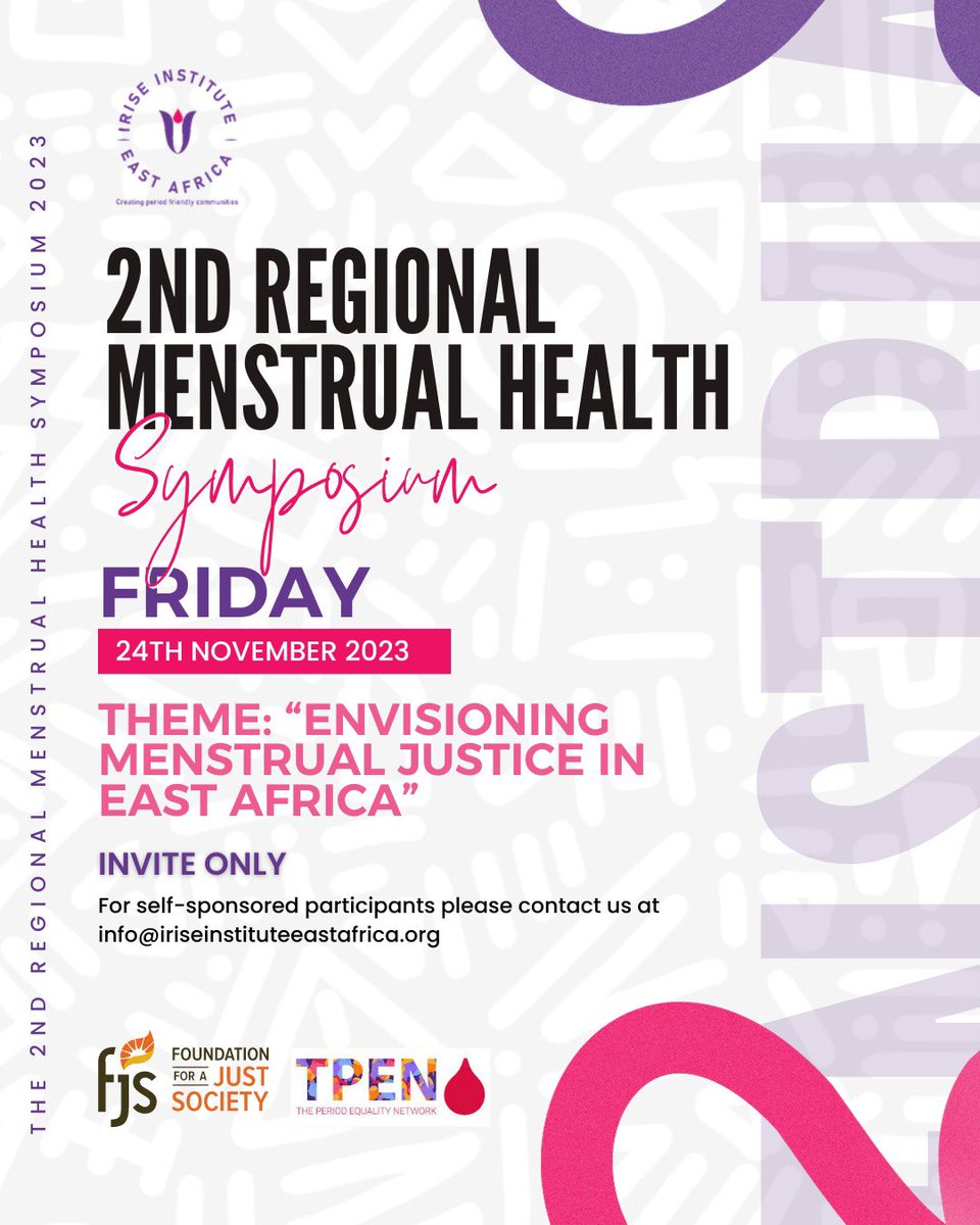 IriseEastAfrica's tweet photo. 🚨🩸Tomorrow we shall be holding the 2nd Regional Menstrual Health Symposium themed “Envisioning Menstrual Justice in East Africa. Follow the conversation for updates and insights.#MenstrualJusticeforall. https://t.co/O6eGlnRGdp