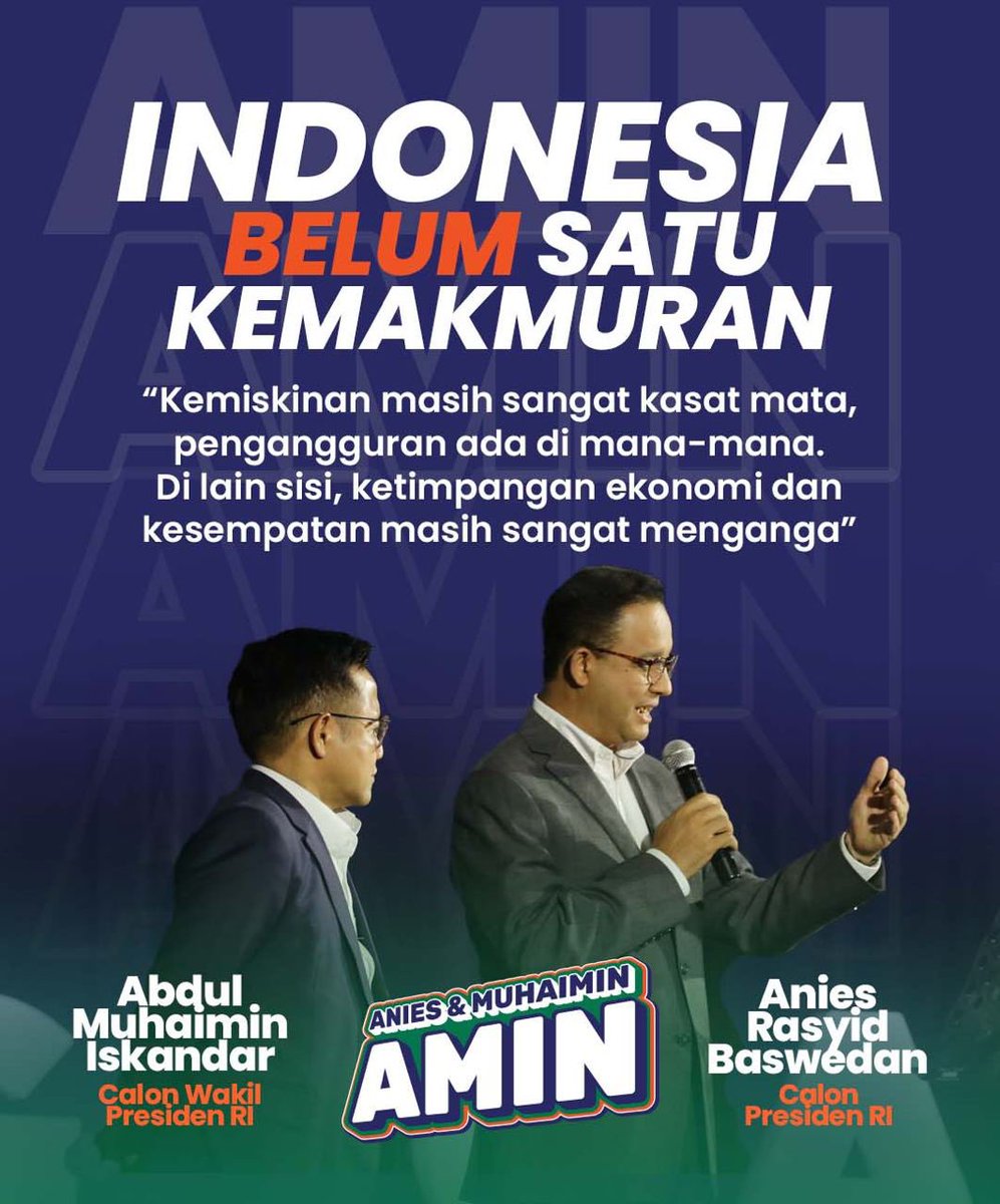 DPP_PKB's tweet photo. Misi ke-2 AMIN untuk Indonesia Adil dan Makmur adalah mengentaskan kemiskinan.

Terkait hal ini Mas Anies @aniesbaswedan dam Gus Imin @cakimiNOW telah menyusun pedoman kebijakan yang perlu untuk segera diimplementasikan. Lebih lengkapnya bisa dilihat dibawah 👇🏻

#AMINHapusKemiskinan
#AniesMuhaimin2024
