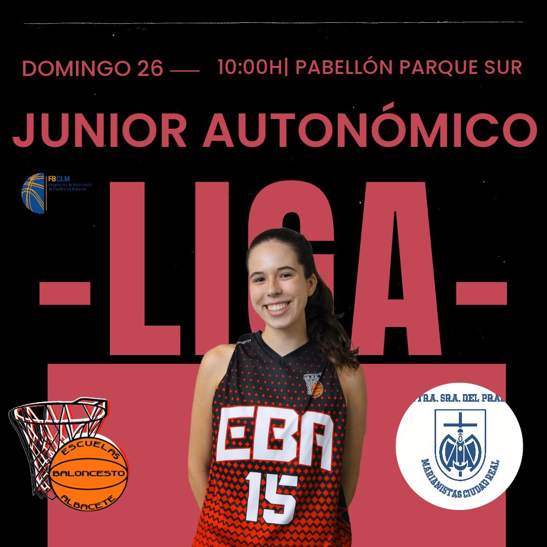 EBA_Albacete's tweet photo. 🏀Partidos junior
#JunAutMasc
🆚 @CBAlmansa
📆Sábado 25
⏱️13:00h
🏟️Pabellón del parque
#JunZonal
🆚 Basket Academy Iniesta
📆Sábado 25
⏱️12:00h
🏟️Pabellón Municipal Iniesta
#JunAutFem
🆚 @BC_Prado
📆Domingo 26
⏱️10:00h
🏟️Parque Sur
🖤❤️#masebaquenunca https://t.co/1ojJ9G8NGC