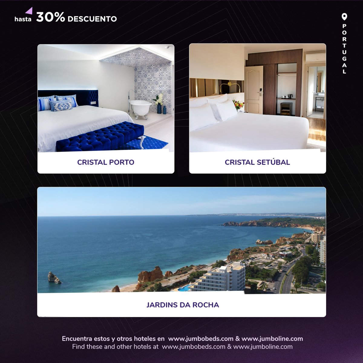 Take your clients to Portugal with our BLACK WEEK!

Do you want to ensure your clients unparalleled nights of rest? We bring you the best offers, with up to 30% on accommodations throughout the country.

Discover all the exclusive discounts on our website.