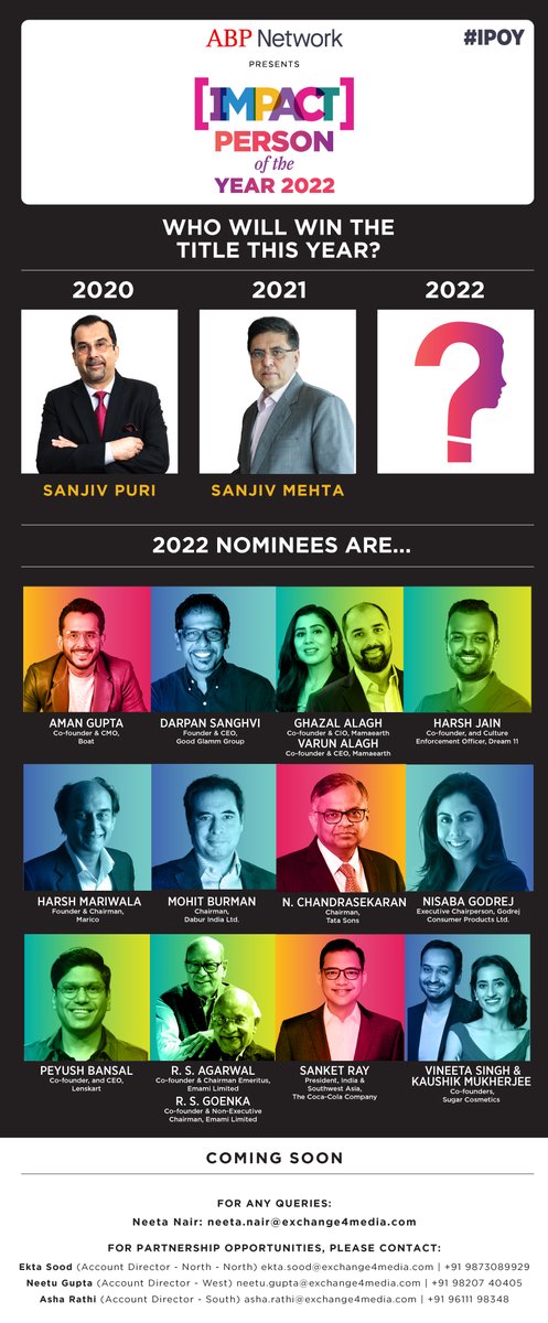 #IPOY2022: Sanjiv Puri, Sanjiv Mehta, who will be the next IMPACT Person of The Year? #IPOY #awards #businessleadership #impact #media #marketing #advertising #businessleaders #leadership