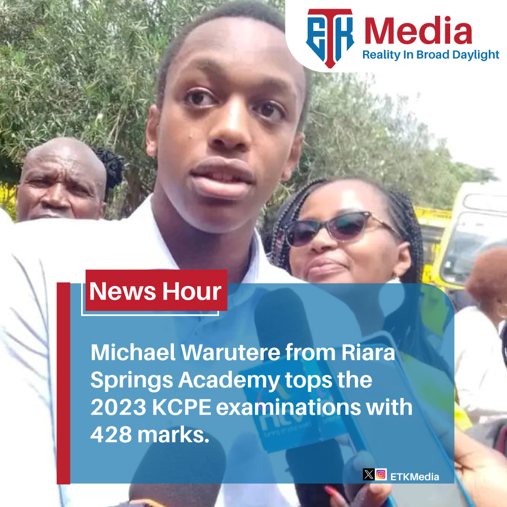 #BreakingNews
Michael Warutere of Riara Springs, Imara Daima, is the top 2023 KCPE candidate with 428 marks
#KCPE  #KCPERESULTS #NuruOkanga #AnnNjeriHarunMwau #LostAndFound53Billion #EducationcsEzekielMachogu #SouthC #Tworiversmall #VickyMuthiora #ElNino #SouthC #2023KCPE