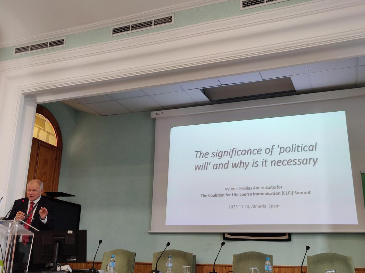 AImmunisation's tweet photo. Former European Commissioner for Health (2014-19) and @WHO_Europe special envoy representative, Dr Vytenis Andriukaitis, discussing the need for political will to respond to health challenges and #vaccination @C_L_C_I #LifeCourseImmunisation https://t.co/LY2OLzsOHa